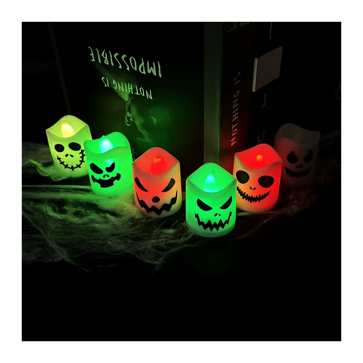 6er Set ZQNYCY Halloween LED Teelichter in Geist-Form, weiße Kunststoff-Geister mit Flackereffekt für die Party-Dekoration - Bild 4