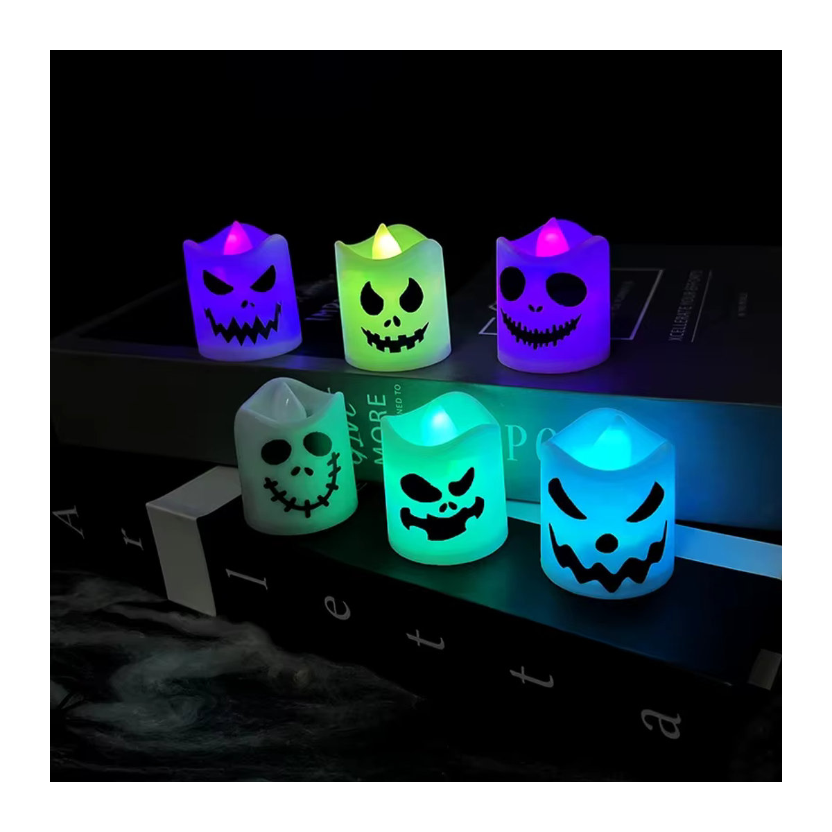 6er Set ZQNYCY Halloween LED Teelichter in Geist-Form, weiße Kunststoff-Geister mit Flackereffekt für die Party-Dekoration - Bild 7