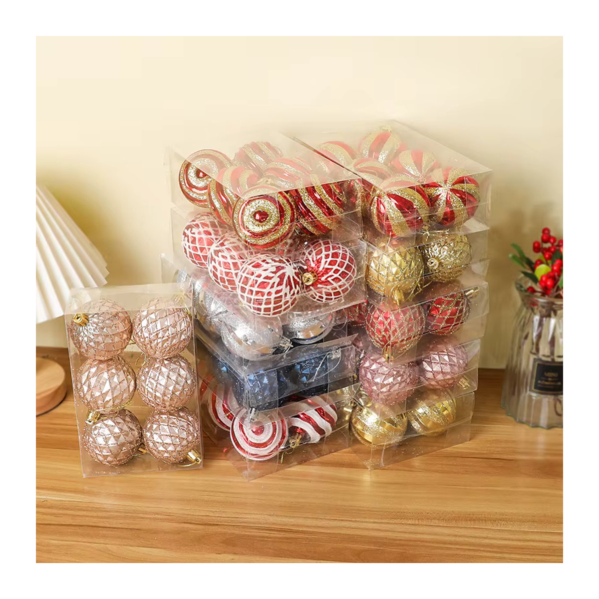 6er Set ZQNYCY Weihnachtsbaumkugeln in Mehrfarbig, Geometrisches Design, Durchmesser: 6 cm - Bild 1