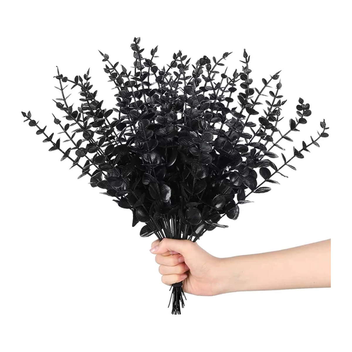 7 künstliche Eukalyptus-Zweige in Schwarz aus Kunststoff für deine Home Office Dekoration oder Halloween-Gestaltung - Bild 1