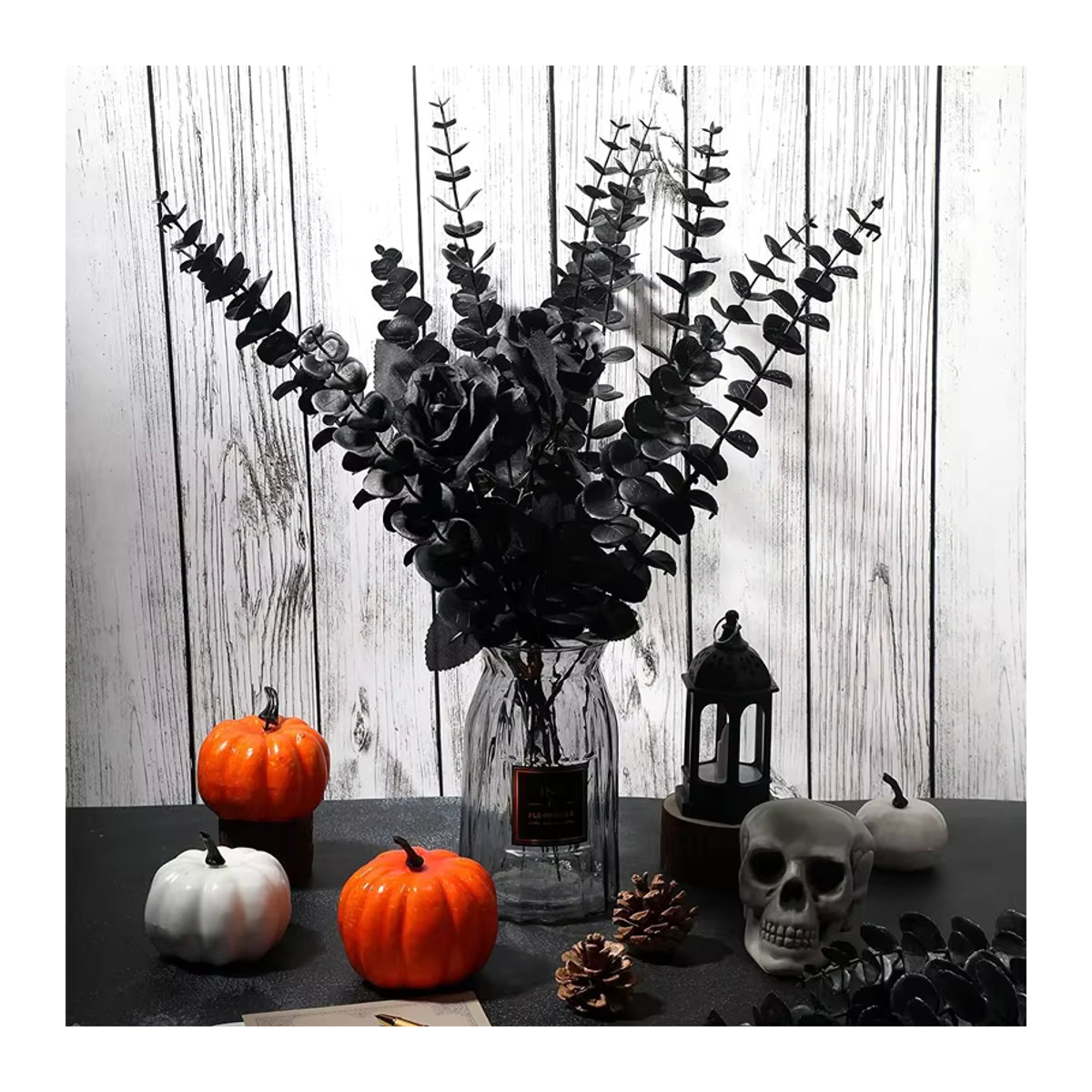 7 künstliche Eukalyptus-Zweige in Schwarz aus Kunststoff für deine Home Office Dekoration oder Halloween-Gestaltung - Bild 2