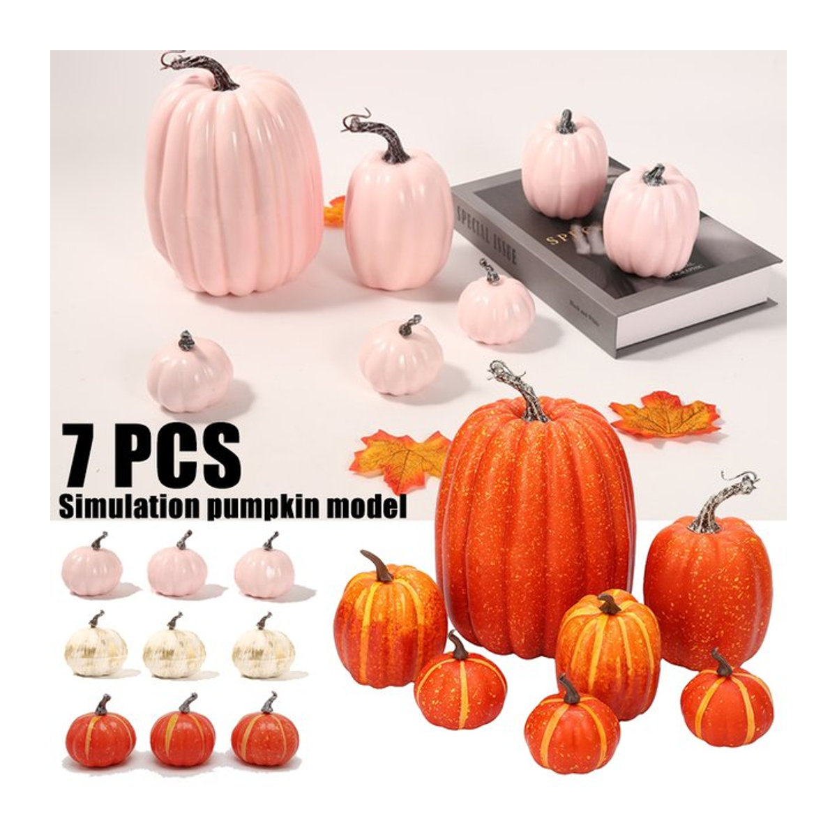 7 Stück künstliche Kürbisse in Weiß für Halloween, Herbst und DIY-Dekorationen - Bild 1