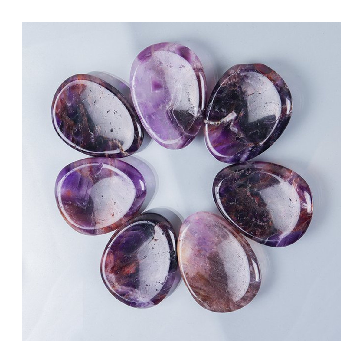 7-teiliges Set natürlicher Amethyst-Chakra-Steine in Lila als Sorgen-Daumen-Edelstein und Massagegerät zur Wohnkultur - Bild 1
