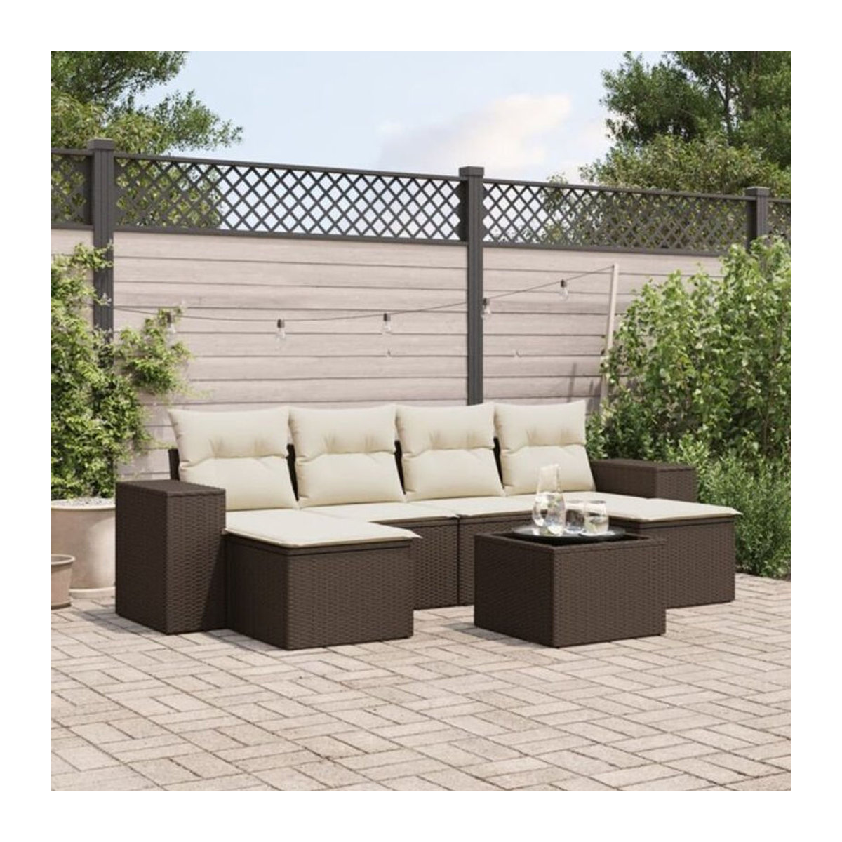 7-tlg. Garten-Sofagarnitur aus Polyrattan mit Kissen in Braun von vidaxl - Bild 1