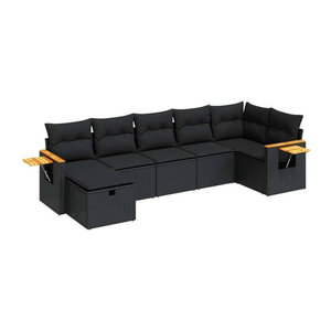 7-tlg. Garten-Sofagarnitur mit Kissen aus Polyrattan in Schwarz von vidaxl