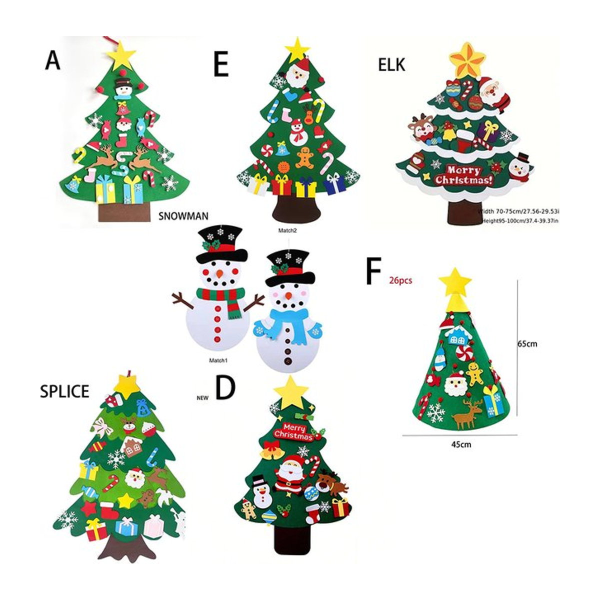 7er Set DIY Filz Weihnachtsbaum Dekoration mit Santa Claus Motiven in Multicolor für Kinder und Zuhause - Bild 1