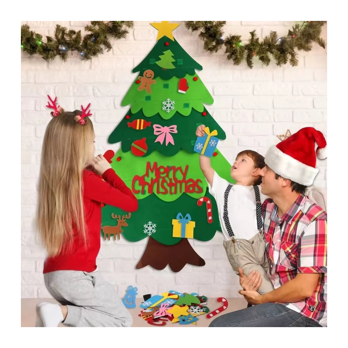 7er Set DIY Filz Weihnachtsbaum Dekoration mit Santa Claus Motiven in Multicolor für Kinder und Zuhause - Bild 2