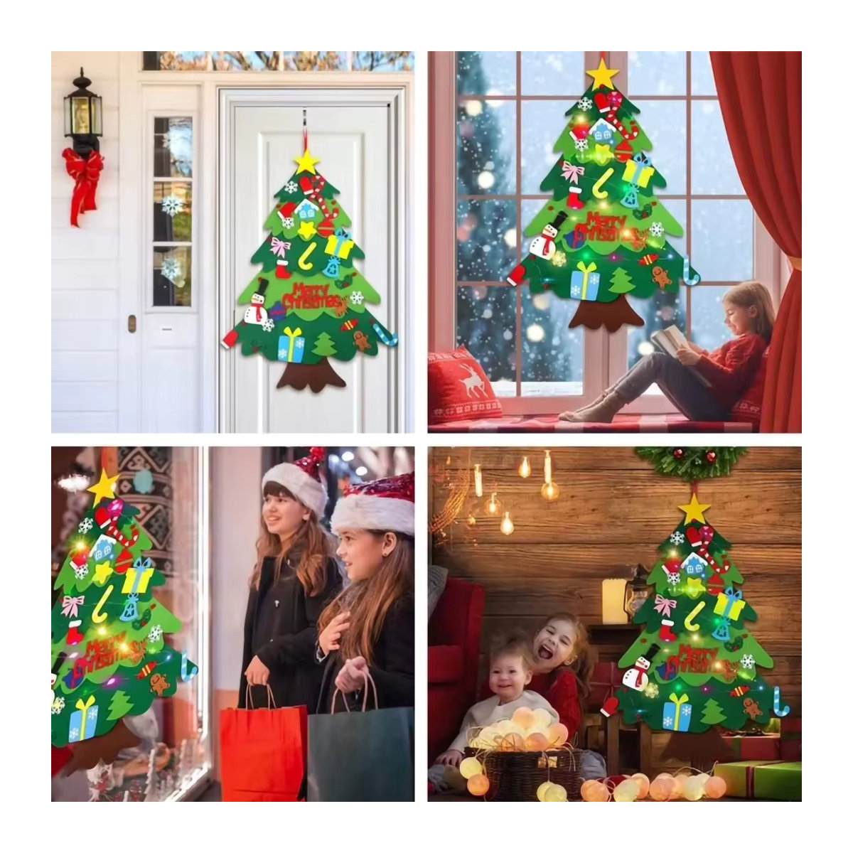 7er Set DIY Filz Weihnachtsbaum Dekoration mit Santa Claus Motiven in Multicolor für Kinder und Zuhause - Bild 3