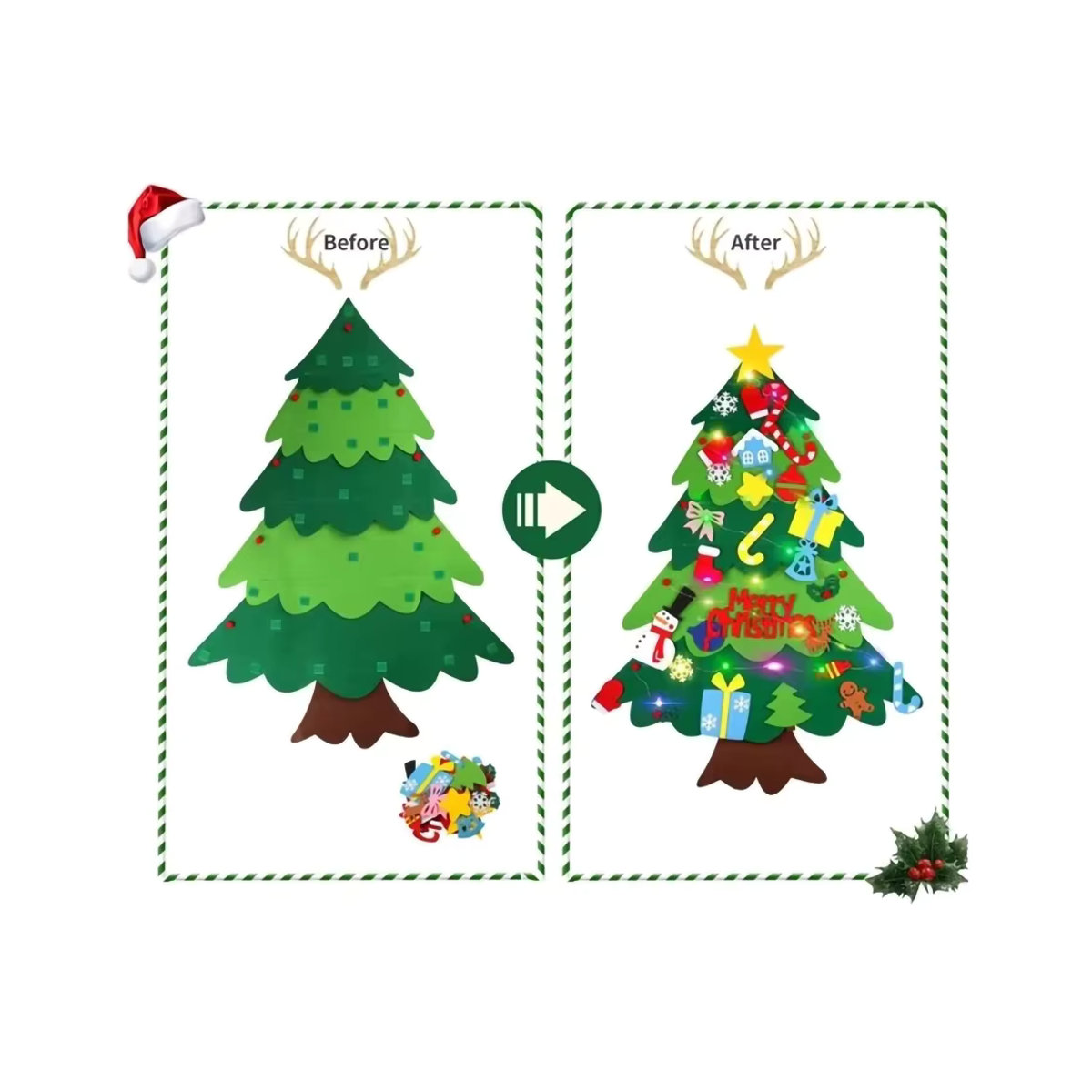 7er Set DIY Filz Weihnachtsbaum Dekoration mit Santa Claus Motiven in Multicolor für Kinder und Zuhause - Bild 4
