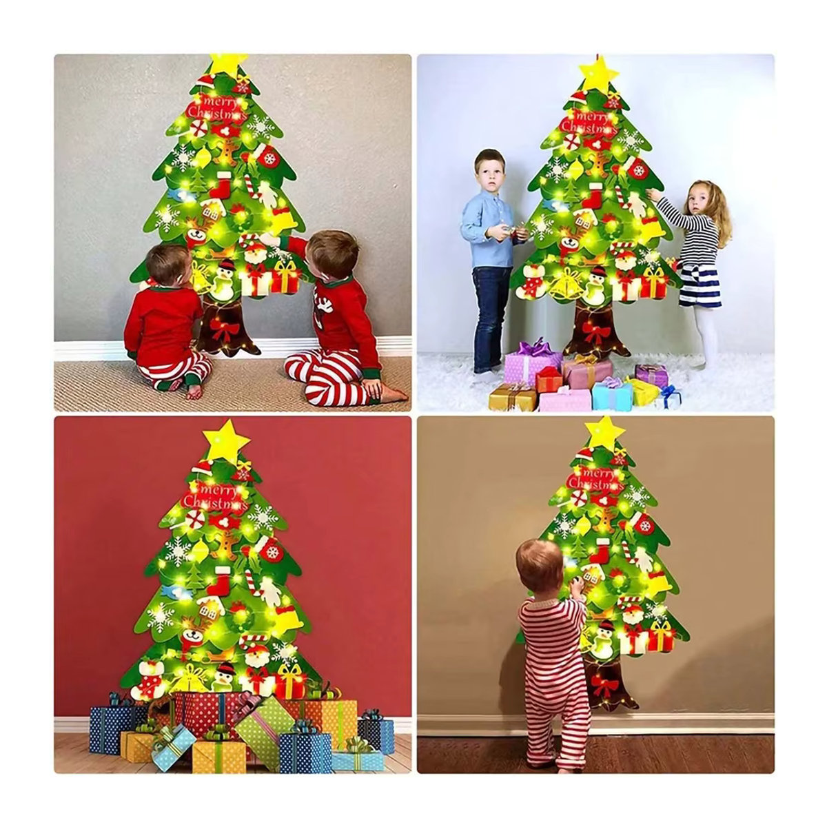 7er Set DIY Filz Weihnachtsbaum Dekoration mit Santa Claus Motiven in Multicolor für Kinder und Zuhause - Bild 5