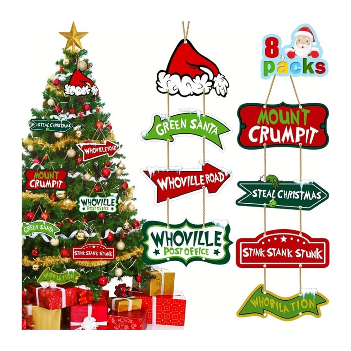 8er-Pack Whoville Tree Weihnachts-Baumschmuck von Hom in Multicolor als Hängeornamente - Bild 1