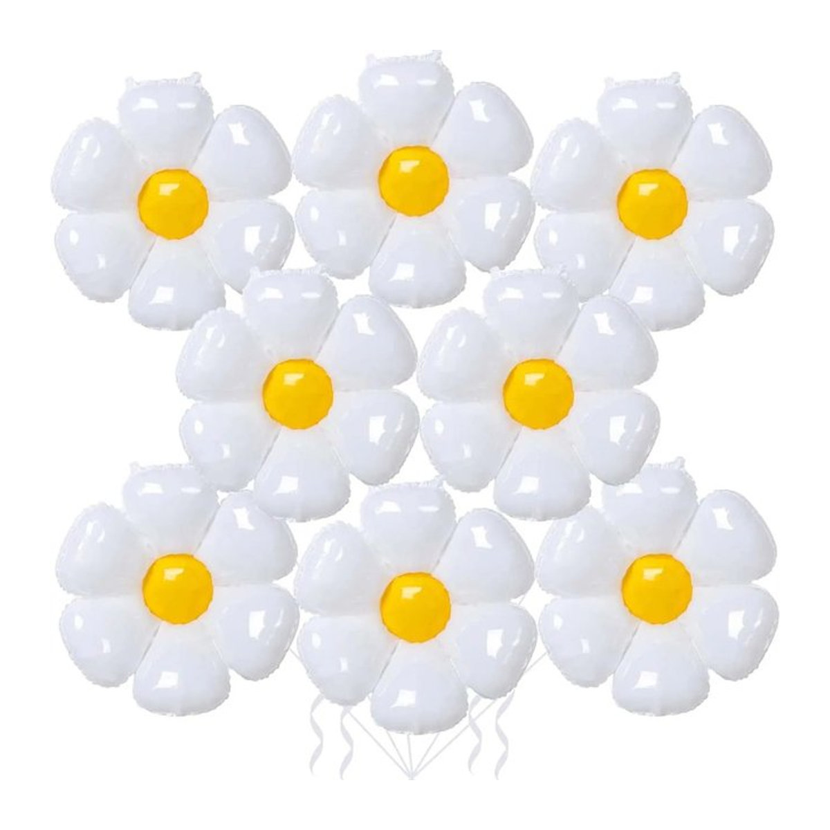 8er Set Gänseblümchen Partyballons aus Aluminiumfolie in Weiß und Gelb für Geburtstag, Baby Shower oder Hochzeit - Bild 1