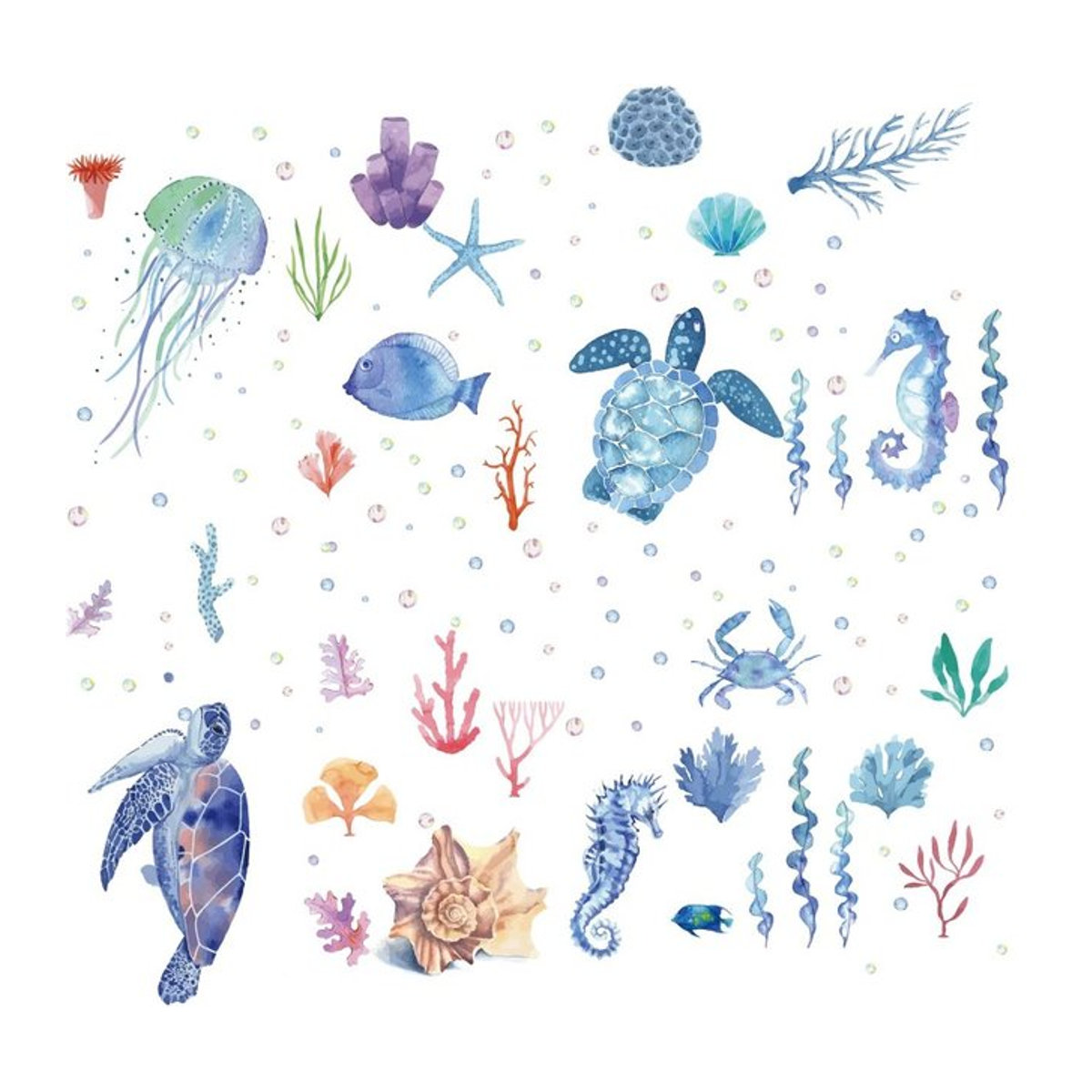 8er Set Sea Life Fenster Aufkleber aus PVC mit Schildkröte, Seepferdchen, Quallen und Seestern in Multicolor - Bild 1