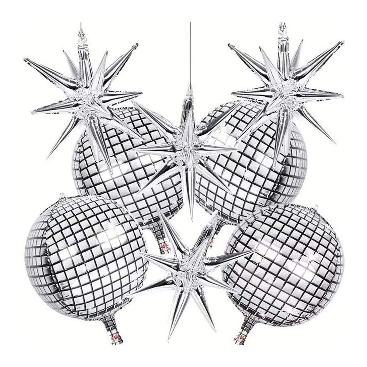8er Set Silber Disco Explosion Stern Aluminium-Folienballons von LQVYI für Geburtstag und Hochzeit, Durchmesser: 55,88 cm - Bild 1