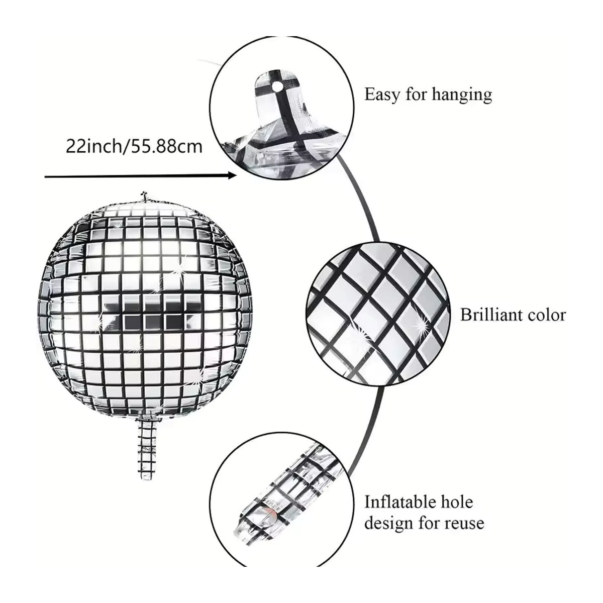 8er Set Silber Disco Explosion Stern Aluminium-Folienballons von LQVYI für Geburtstag und Hochzeit, Durchmesser: 55,88 cm - Bild 2