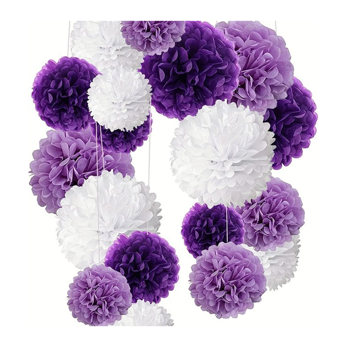 9 Stück festliche Blumenkugeln aus Papier in Purple White für Hochzeiten und Geburtstage - Bild 1