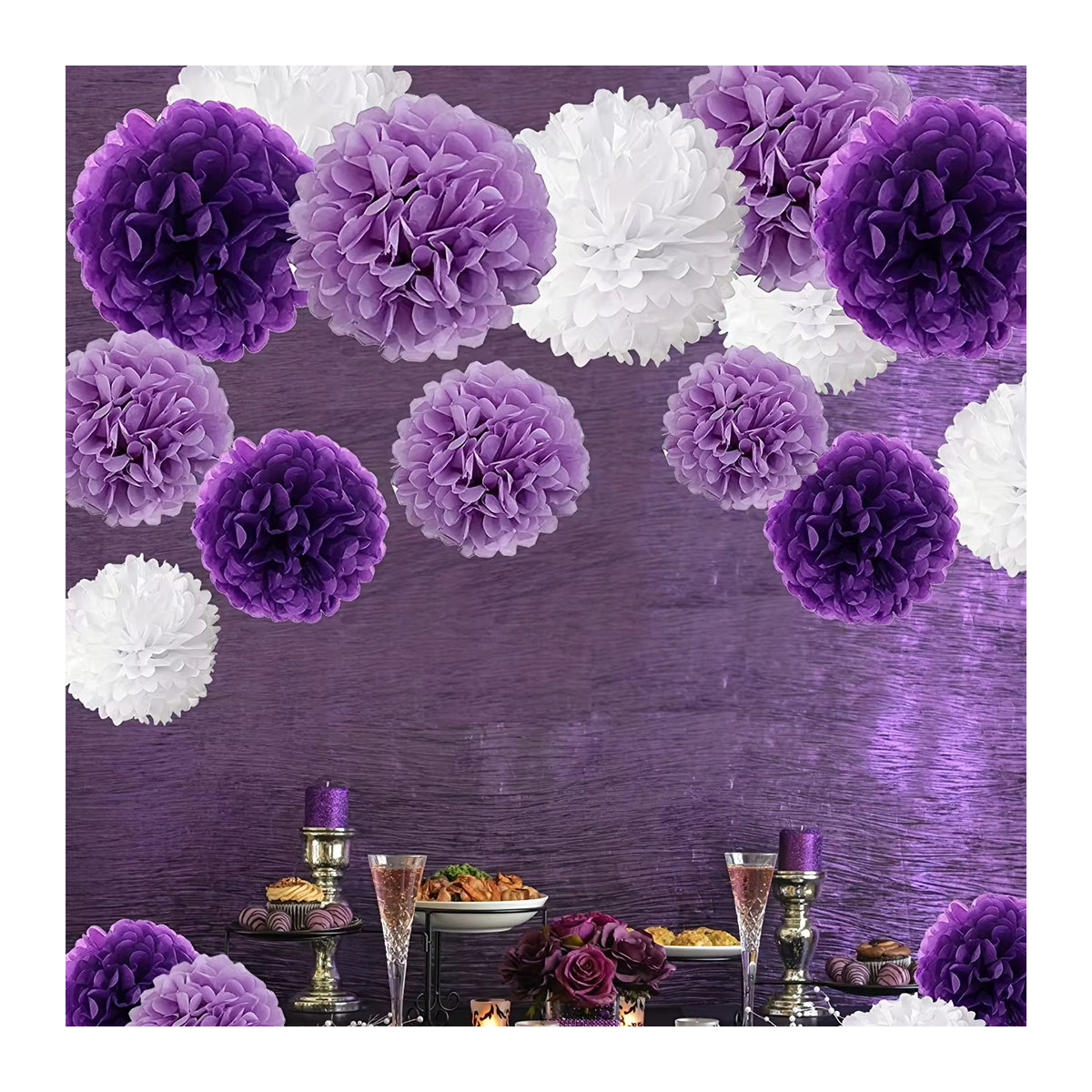 9 Stück festliche Blumenkugeln aus Papier in Purple White für Hochzeiten und Geburtstage - Bild 2