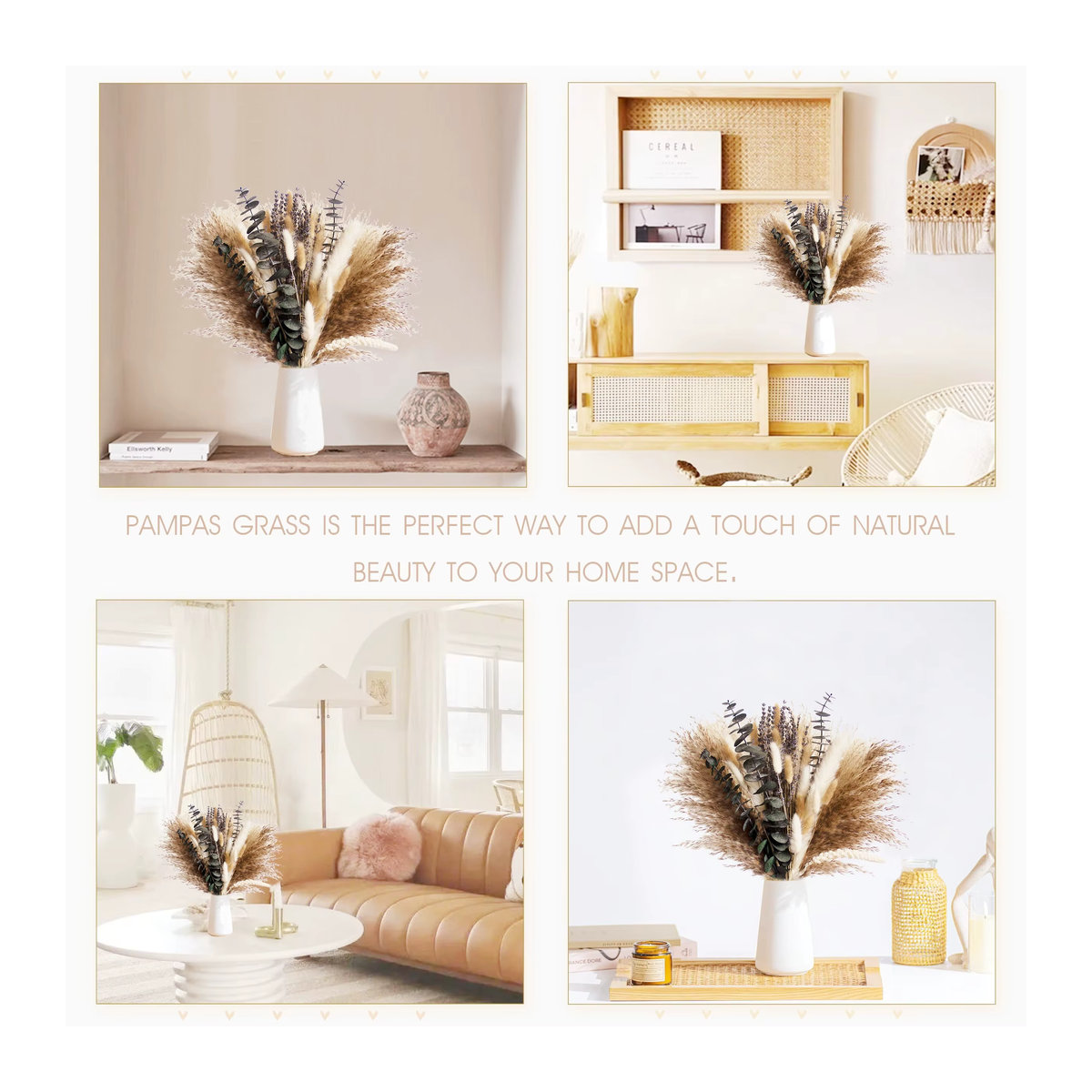 90 Stück getrocknete Blumen Set von YN HI FLOWER ENJOY YOUR LIFE in Beige mit Pampasgras und Eukalyptus für Boho Dekoration bei Hochzeiten und im Hausgarten - Bild 6