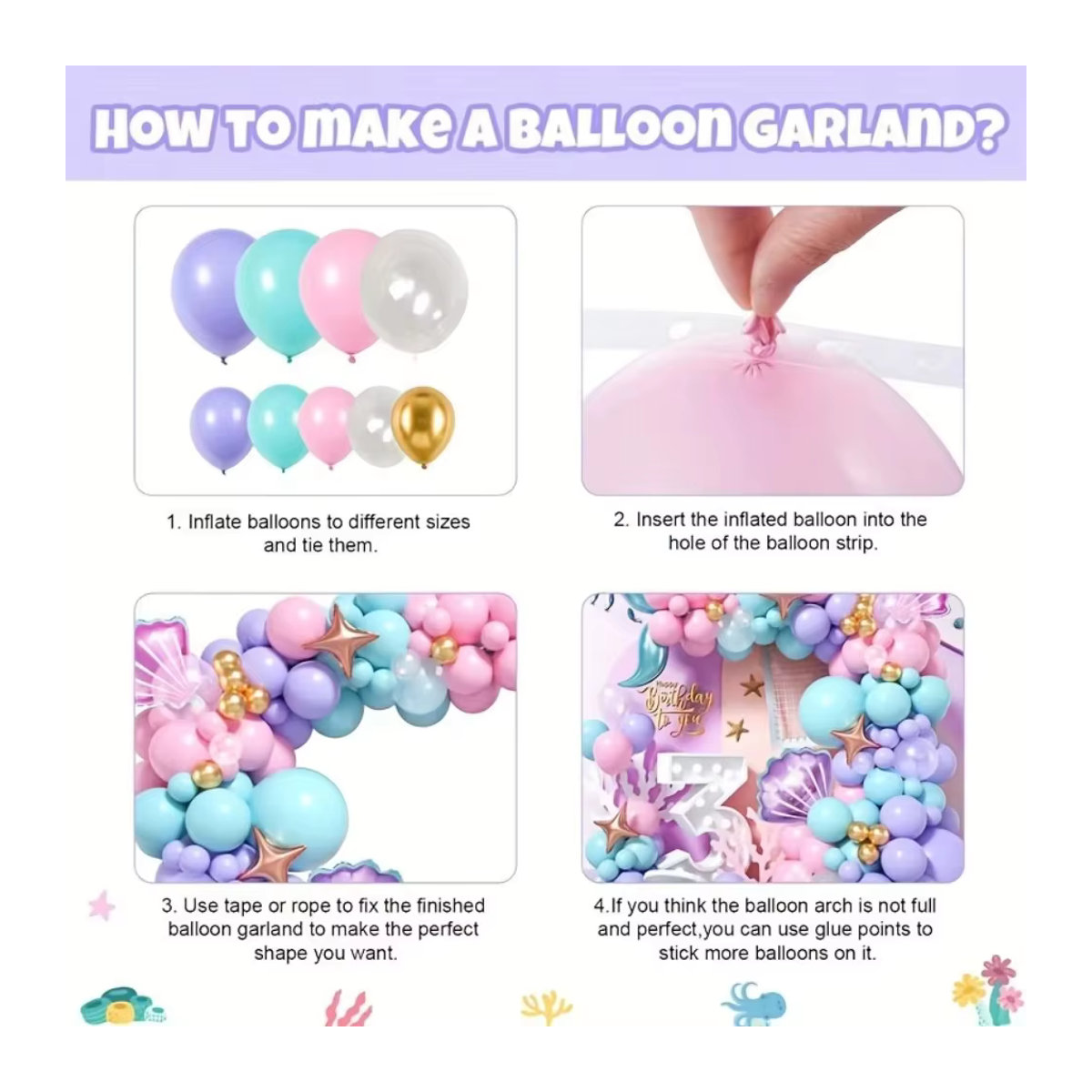 99° della Gonz Ballon-Girlandenbogen-Set mit Meerjungfrau-Motiv in Mehrfarbig für maritime Geburtstagsdekorationen - Bild 5