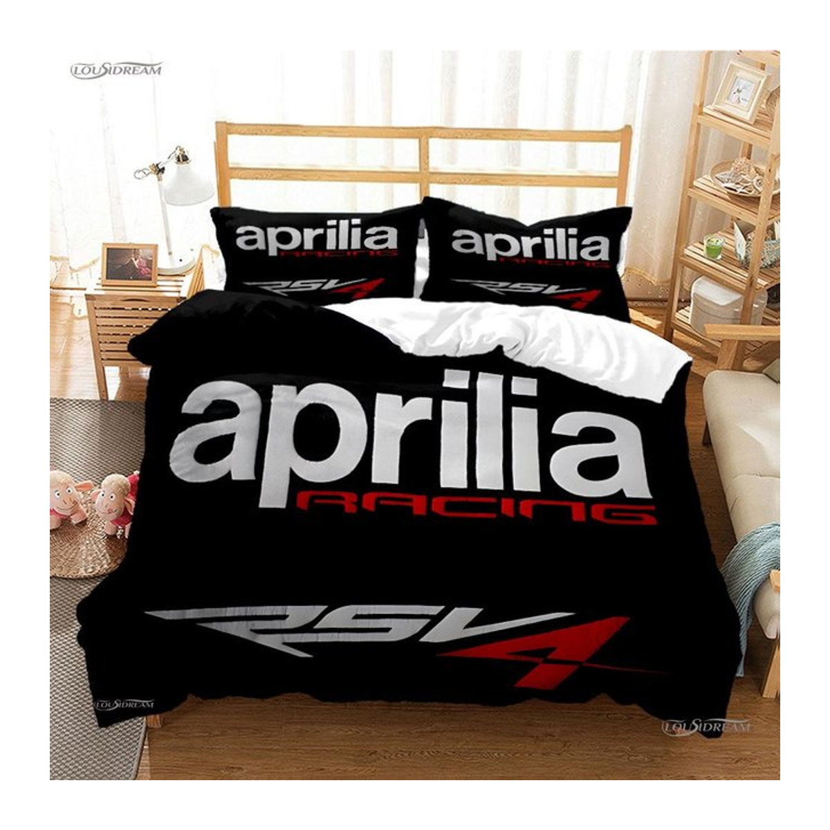 A-Aprilia Moto Racing Bettwäsche-Set mit Bettbezug und Kissenbezügen, weiches Material, B/H: 135 x 200 cm - Bild 1