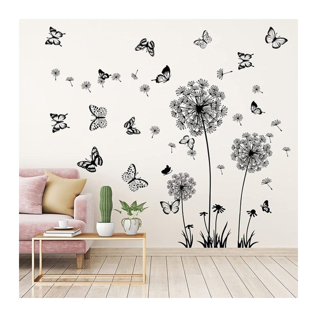 A Better Home DIY Löwenzahn-Schmetterlings-Wandaufkleber in Schwarz mit floralem Design für moderne Heimdekoration - Bild 1