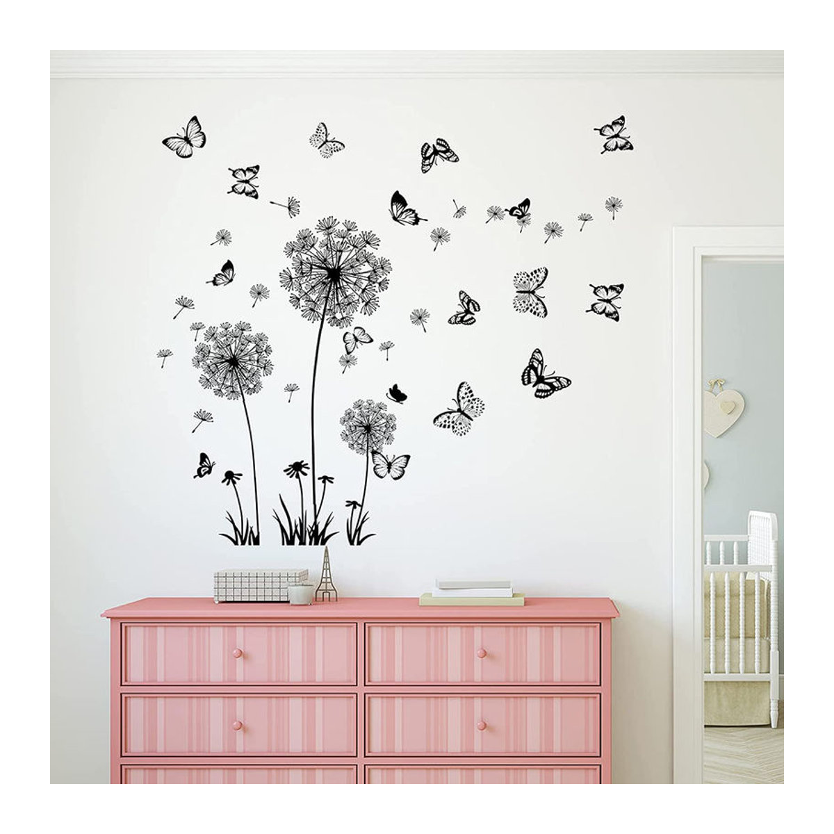 A Better Home DIY Löwenzahn-Schmetterlings-Wandaufkleber in Schwarz mit floralem Design für moderne Heimdekoration - Bild 3