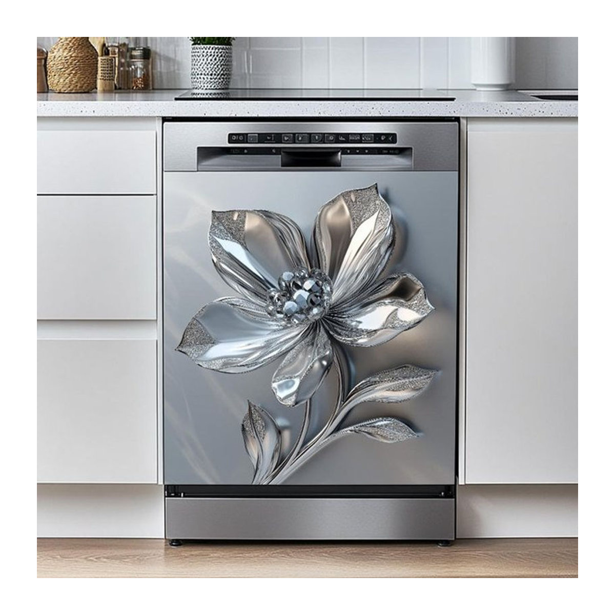 A Better Home Selbstklebende Metall-Blumenaufkleber zur Renovierung von Küchengeräten in Silber, B: 35 cm, H: 59 cm - Bild 1