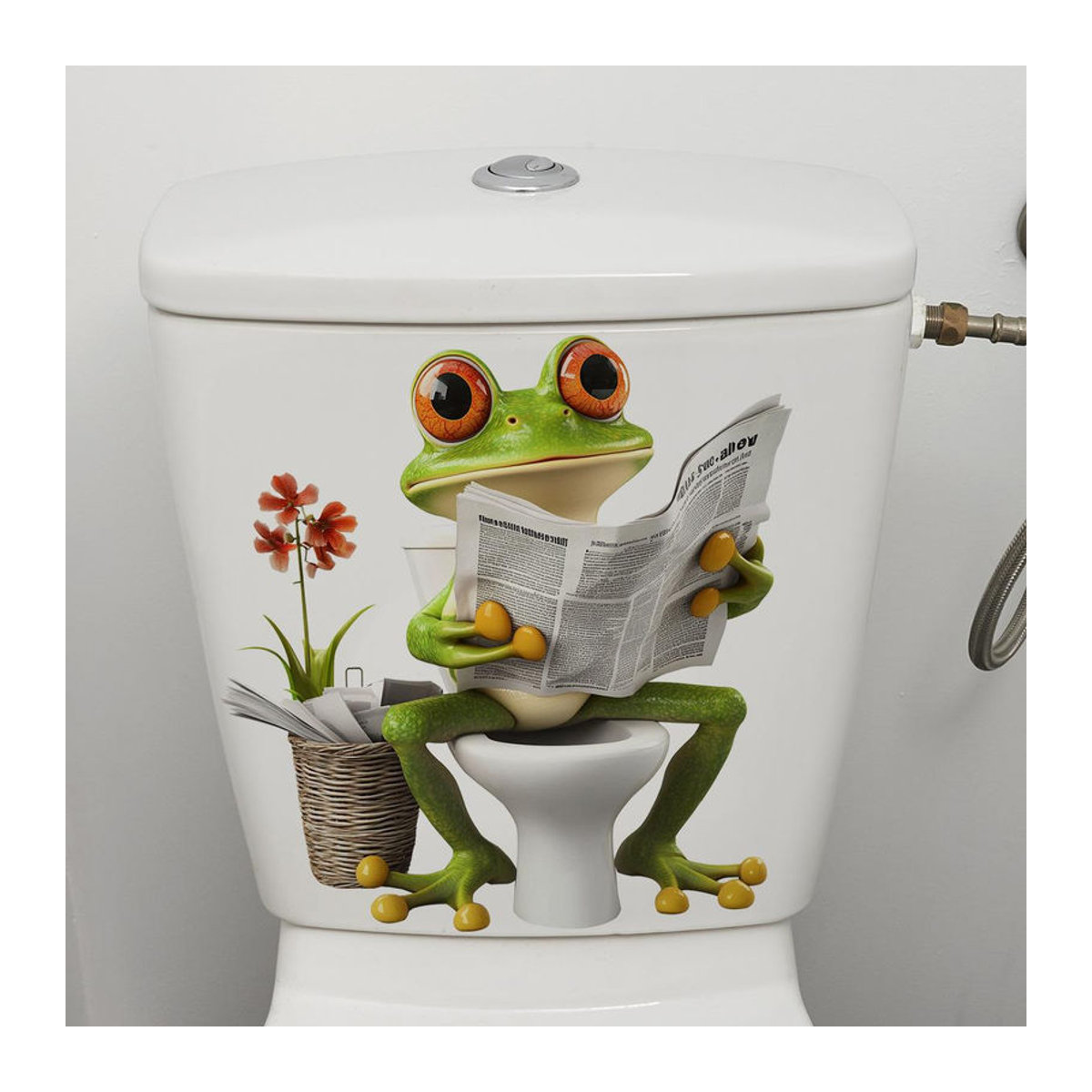 A Better Home Wandaufkleber Cartoon Frosch auf Blumen mit Zeitung, bunter Tier-Wandsticker für Badezimmerdeko, B/H: 30 x 30 cm - Bild 2