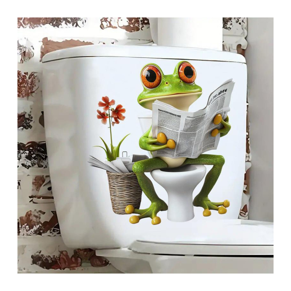 A Better Home Wandaufkleber Cartoon Frosch auf Blumen mit Zeitung, bunter Tier-Wandsticker für Badezimmerdeko, B/H: 30 x 30 cm - Bild 3