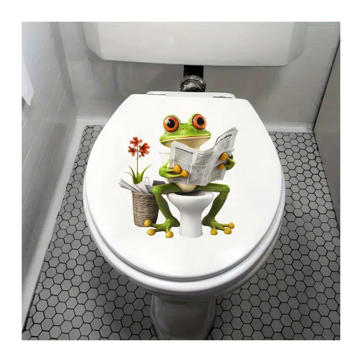 A Better Home Wandaufkleber Cartoon Frosch auf Blumen mit Zeitung, bunter Tier-Wandsticker für Badezimmerdeko, B/H: 30 x 30 cm - Bild 4