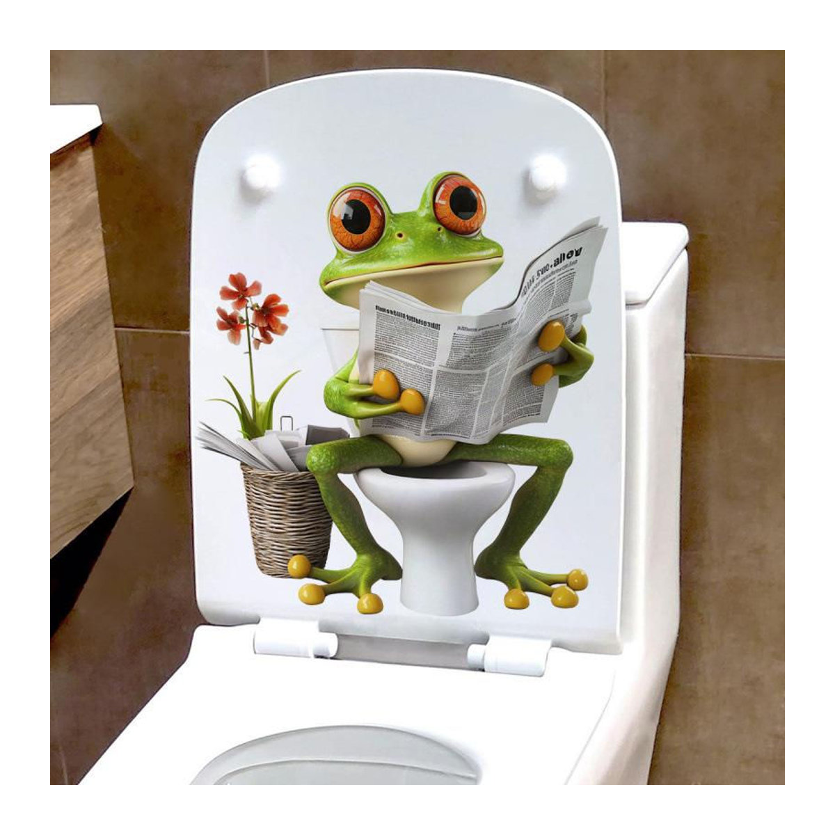 A Better Home Wandaufkleber Cartoon Frosch auf Blumen mit Zeitung, bunter Tier-Wandsticker für Badezimmerdeko, B/H: 30 x 30 cm - Bild 5
