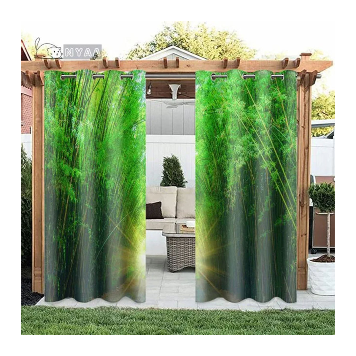 A Family Of Home Textiles Außenvorhang Set Grün Wald Natur für Pavillon Garten und Balkon, 2er Pack, Breite: 110 cm, Höhe: 214 cm - Bild 1