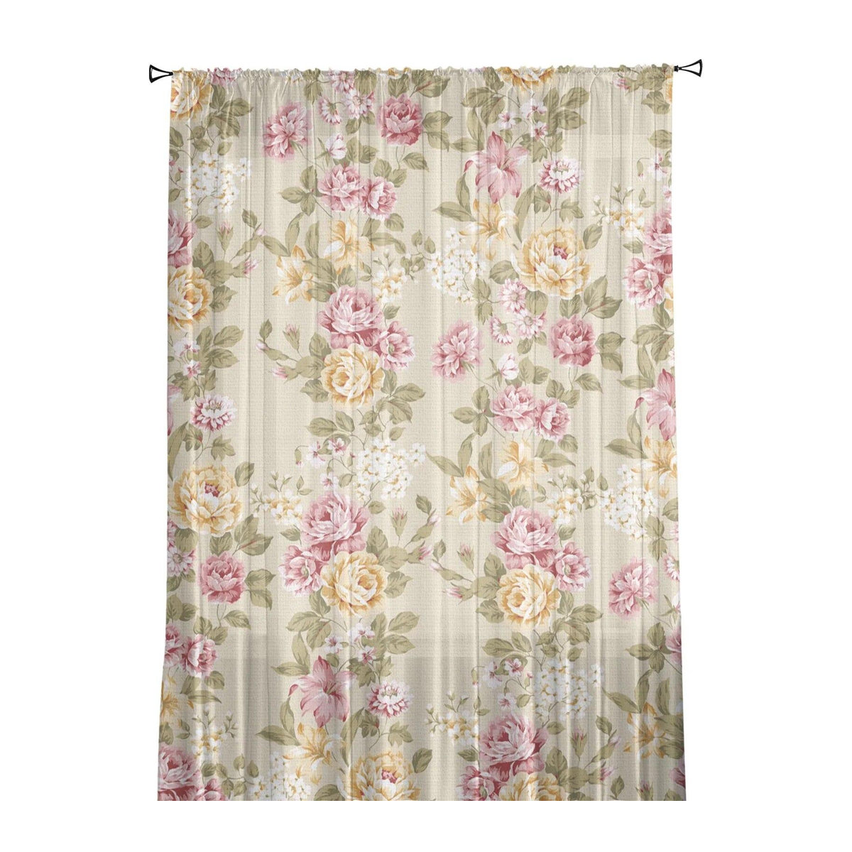 A Family Of Home Textiles Bouquet Rose Tüll Vorhang in Gelb Rosa Beige, Sheer Voile Fensterdekoration für Wohnzimmer und Schlafzimmer, Breite: 135 cm, Höhe: 274 cm - Bild 2