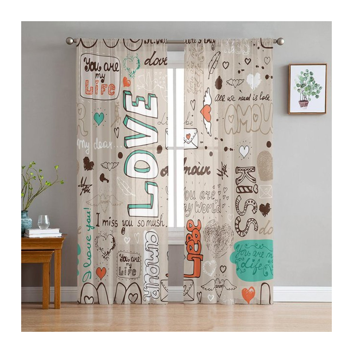 A Family Of Home Textiles Chiffon Voile Vorhang Transparent für Wohnzimmer und Schlafzimmer, B: 135 cm, H: 114 cm - Bild 1