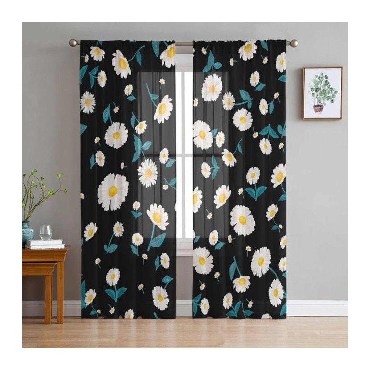 A Family Of Home Textiles Daisy Fliesen Muster Tüll Vorhang Transparent, B: 135 cm, H: 114 cm - Bild 1