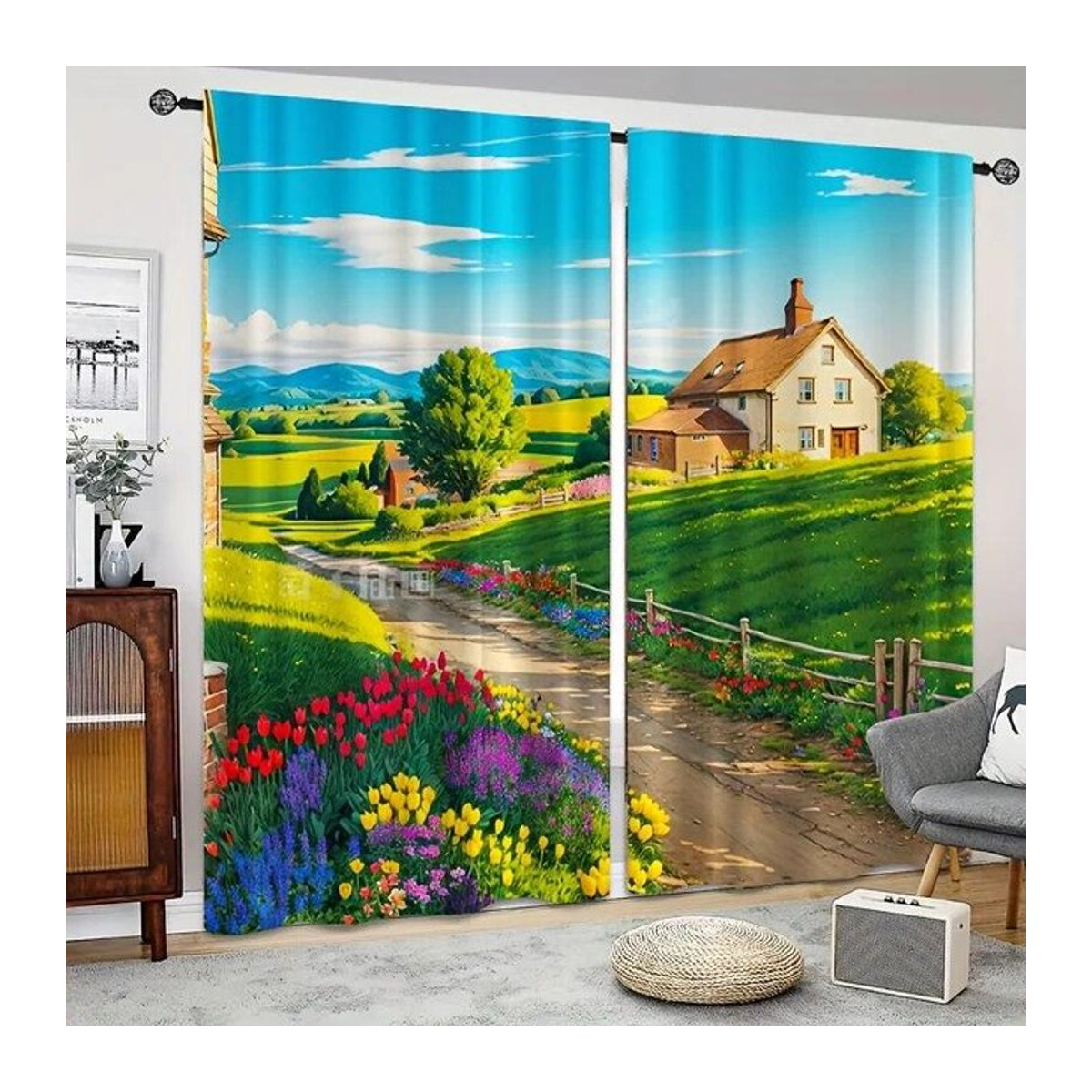 A Family Of Home Textiles Dekorative Wandteppiche mit Fluss Berg und Wiese Motiv, 2er Set, Multicolor, Breite: 50 cm, Höhe: 160 cm - Bild 1