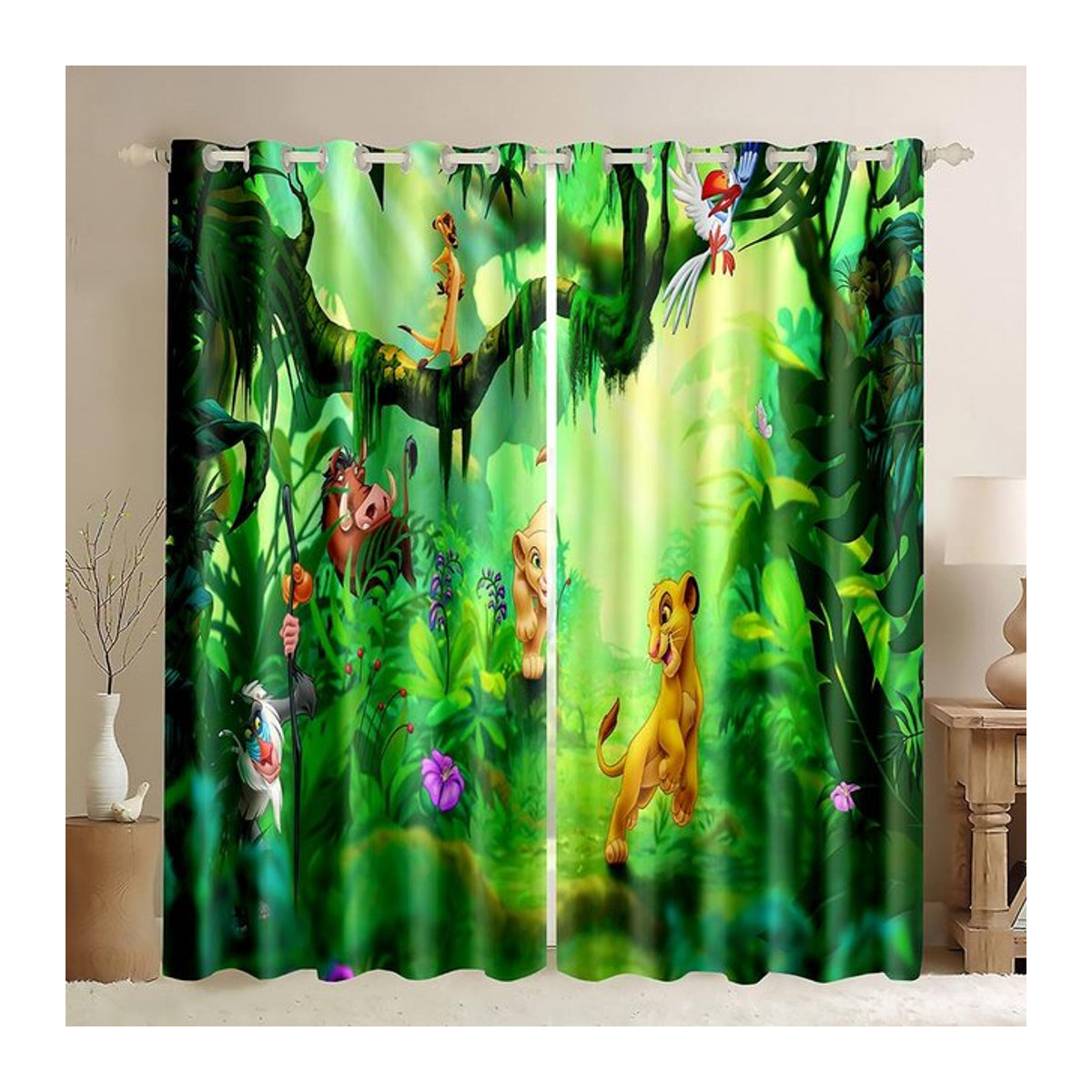 A Family Of Home Textiles Dünne Vorhänge mit Zoo Cartoon Tier Motiv für Kinderzimmer und Kindergarten, halbtransparent, Multicolor, B: 50 cm, H: 130 cm, 2 Stück inklusive Haken - Bild 1
