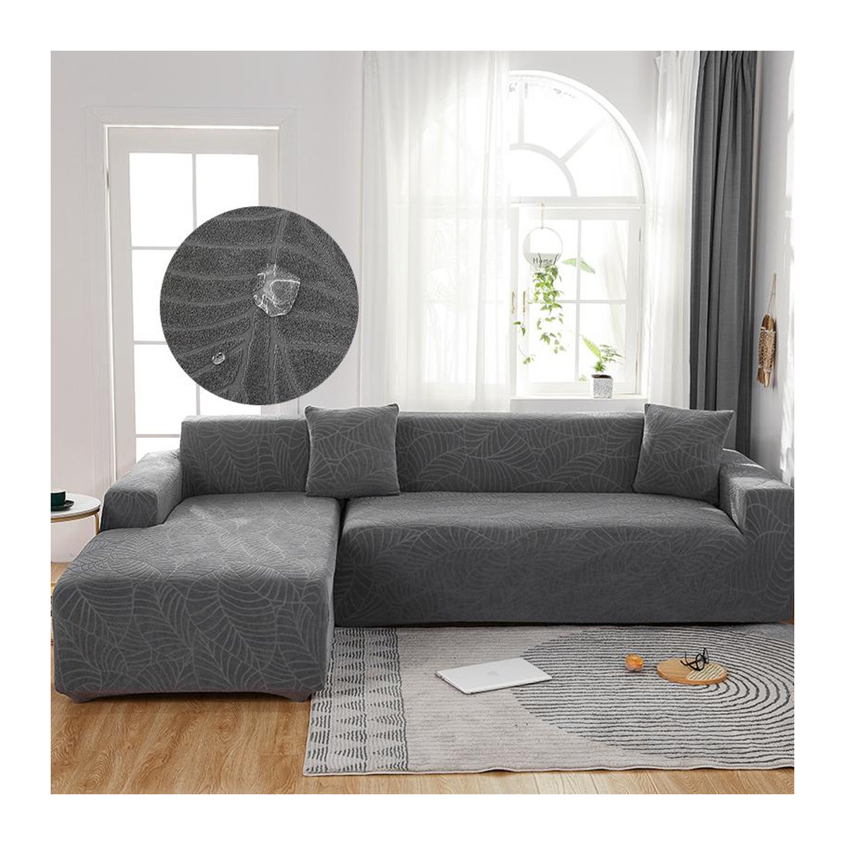 A Family Of Home Textiles Ecksofa-Bezug aus elastischem Stretch-Jacquard-Spandex in Creme für 4 Sitze, L-Form, wasserdicht und schützend, passend für Sofas von 235-300 cm - Bild 2