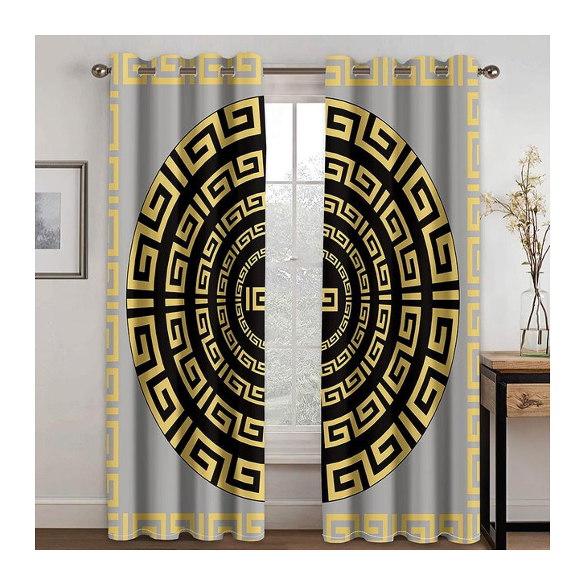 A Family Of Home Textiles Fenster Vorhänge mit abstraktem schwarzem Gesicht Design, halbtransparent, 2er Set, Schwarz, Breite: 240 cm, Höhe: 270 cm - Bild 1