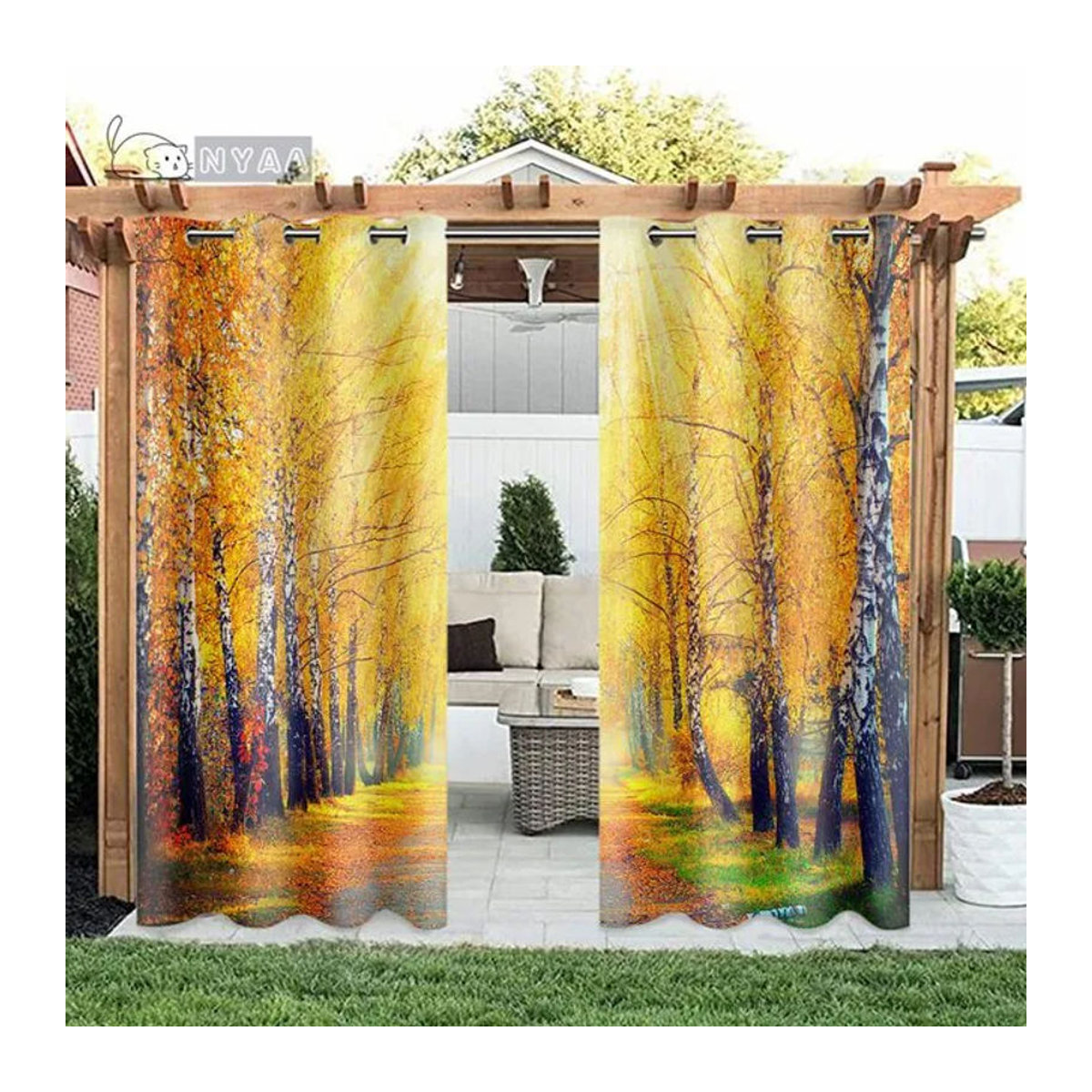 A Family Of Home Textiles Gartenvorhang Set aus 2 Paneelen in Grün Wald Natur für Pavillon Balkon und Fenster, Breite: 70 cm, Höhe: 245 cm pro Paneel - Bild 1