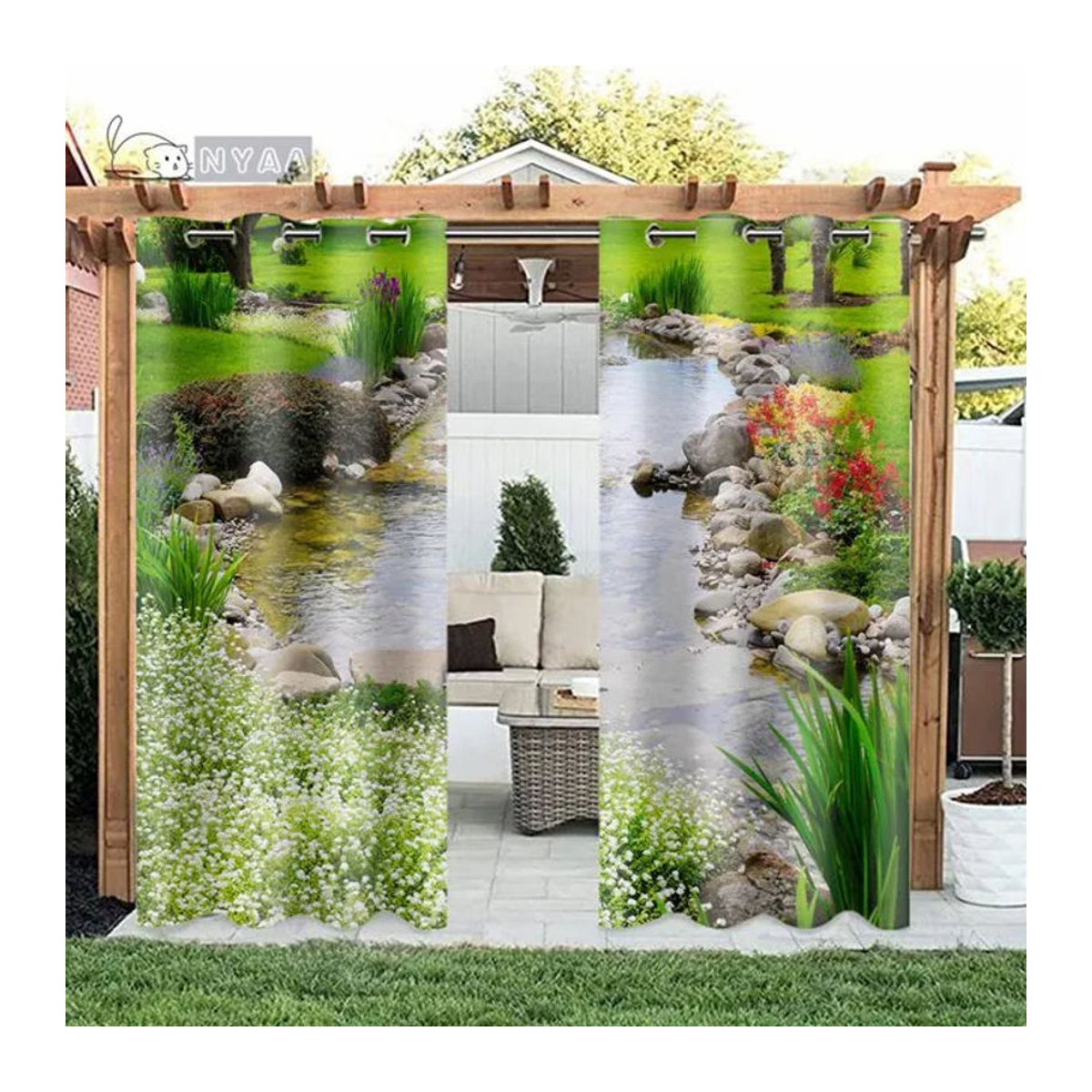 A Family Of Home Textiles Gartenvorhang Set aus Stoff in Grün für Pavillon Balkon und Fenster, Breite: 70 cm, Höhe: 245 cm - Bild 1