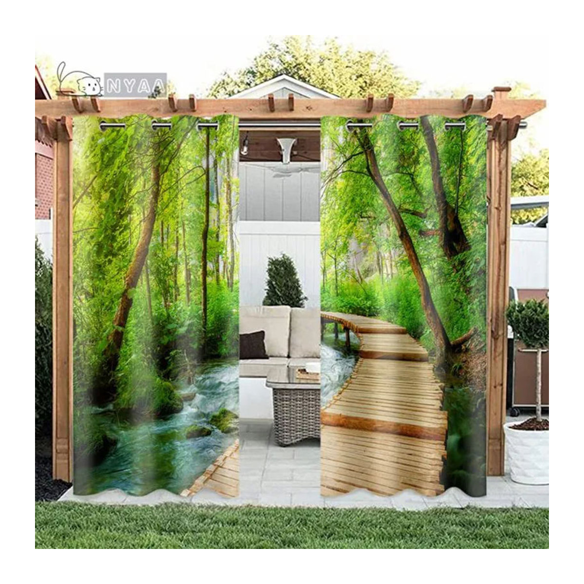 A Family Of Home Textiles Gartenvorhang Set aus Stoff in Grün für Pavillon Balkon und Fenster, Breite: 85 cm, Höhe: 220 cm, 2er Pack - Bild 1