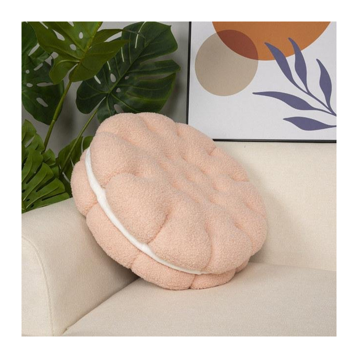 A Family Of Home Textiles Keksförmiges Sherpa Lendenkissen aus Polyester in Rosa, B/T/H: 37 x 37 x 37 cm - Bild 1