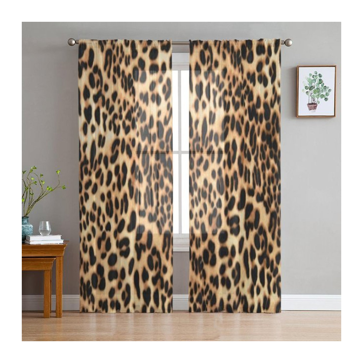 A Family Of Home Textiles Leopard Chiffon Gardine in Transparent/Voile, B: 135 cm, H: 114 cm - Bild 1