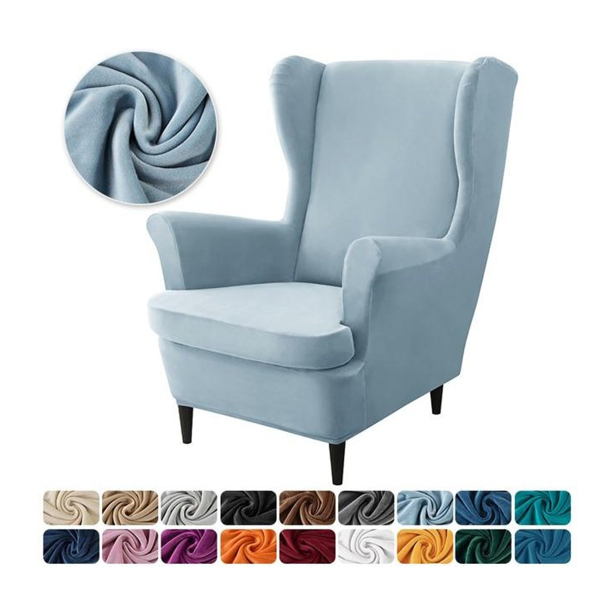A Family Of Home Textiles Ohrensesselbezug aus Samt in Blau mit Sitzkissenbezug und elastischem Stretch-Material - Bild 1