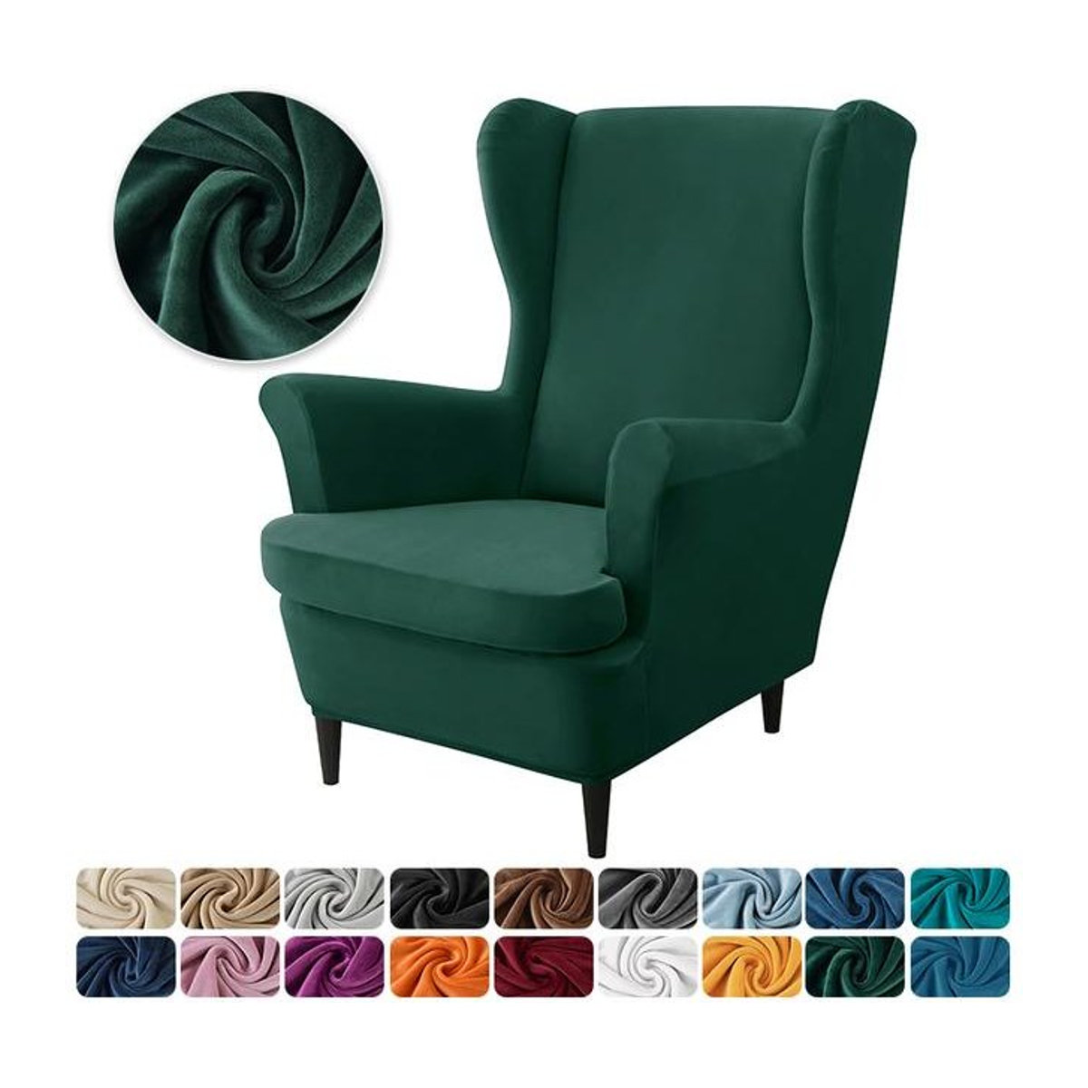 A Family Of Home Textiles Ohrensesselbezug aus Samt in Grün mit Sitzkissenbezug und elastischem Stretch-Material - Bild 1