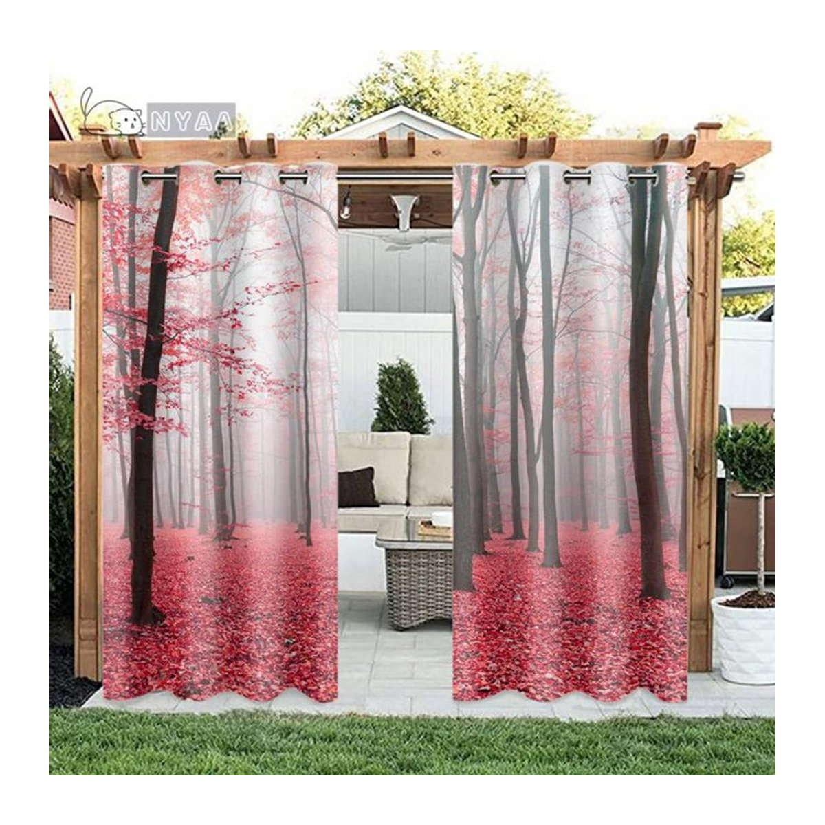A Family Of Home Textiles Outdoor Pavillon Vorhang Set Natur Grün mit Ösen und Haken, B: 110 cm, H: 214 cm, 2er Pack - Bild 1