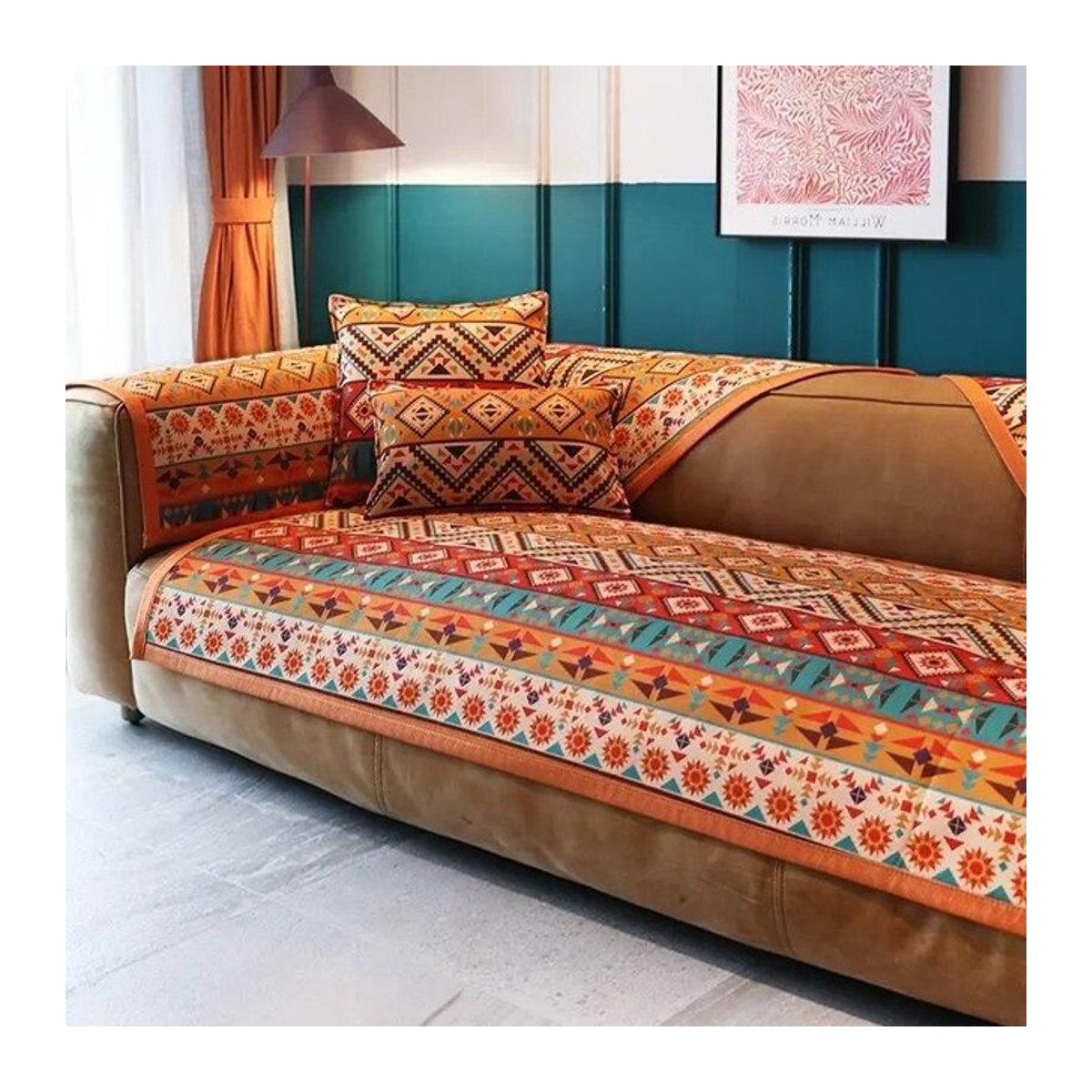 A Family Of Home Textiles Sofabezug aus Chenille in Orange mit geometrischem Muster, rutschfestes Sofahandtuch für die Rückenlehne, B/B: 70 x 70 cm - Bild 1