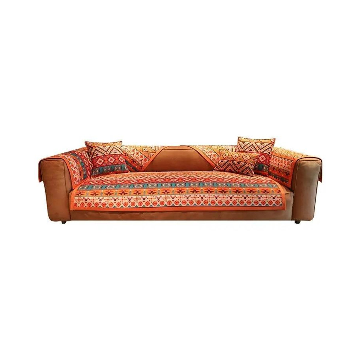 A Family Of Home Textiles Sofabezug aus Chenille in Orange mit geometrischem Muster, rutschfestes Sofahandtuch für die Rückenlehne, B/B: 70 x 70 cm - Bild 2