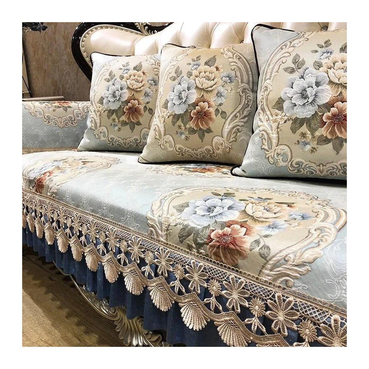 A Family Of Home Textiles Sofabezug aus Jacquard-Chenille-Stoff in Beige, rutschfestes Sofakissen als Schonbezug für dein Wohnzimmer, Armlehnenbezug B/T/H: 50 x 60 cm - Bild 2